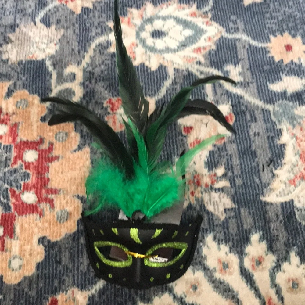Black and Green Feathered Masquerade Mask